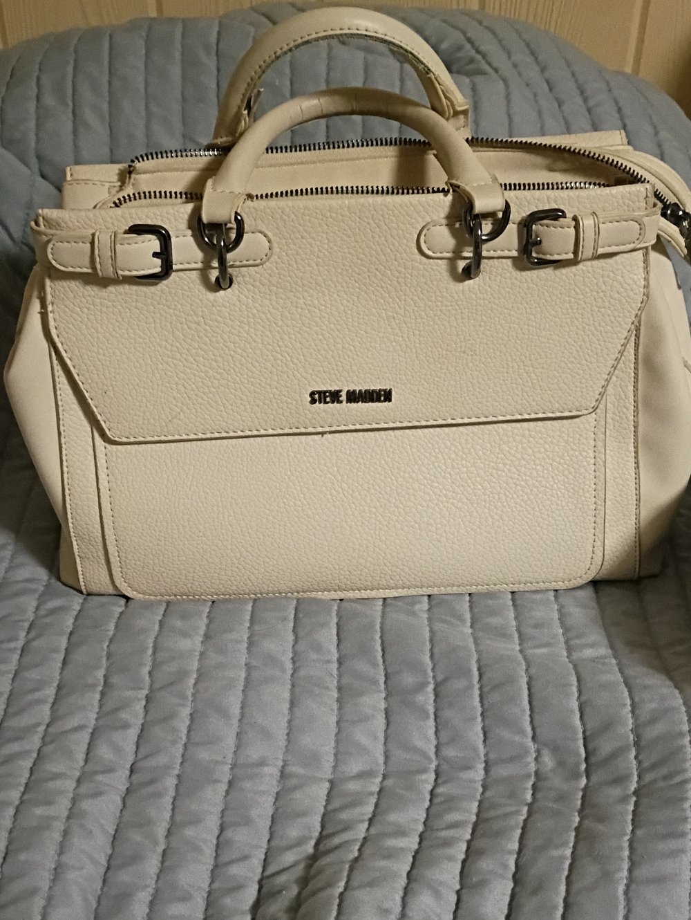Steve Madden Off-White Pebbled Satchel Bag